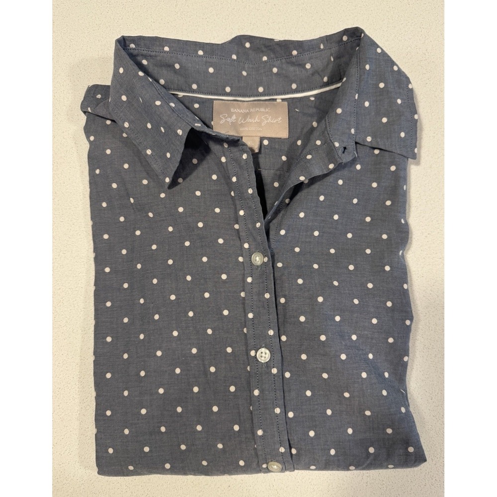 Banana Republic Soft Wash Shirt Womens XL Blue White Polka Dot 100% Cotton - Picture 5 of 5
